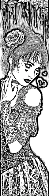 Free colorable bookmarks of a woman looking over her shoulder with hearts